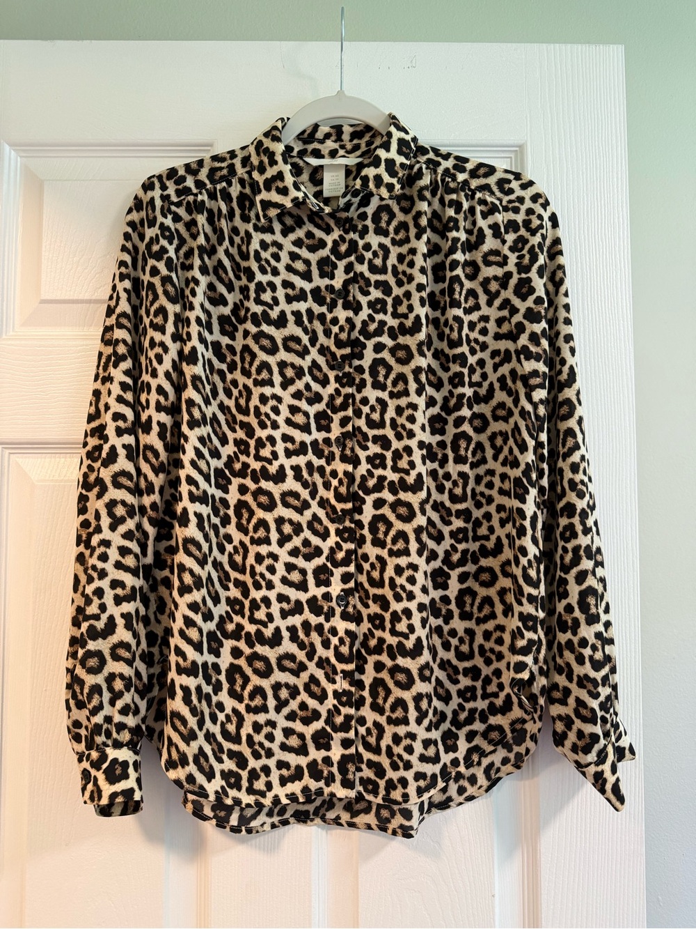 H&M Leopard Print Button-Down Shirt - Cream, Black, Brown